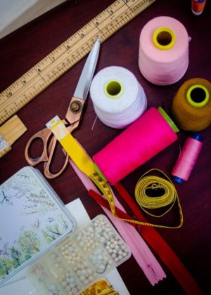 assorted sewing accessories composition